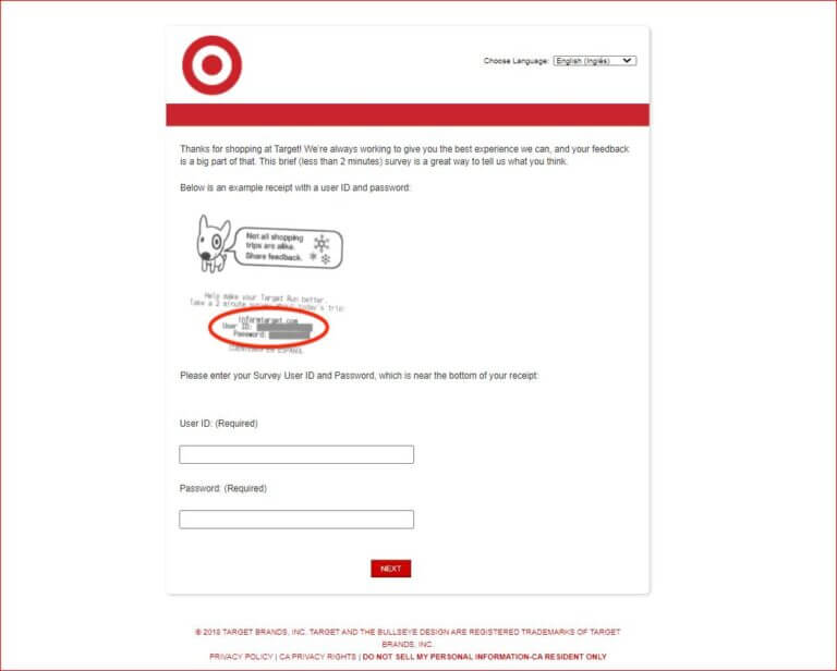 informtarget.com target receipt survey